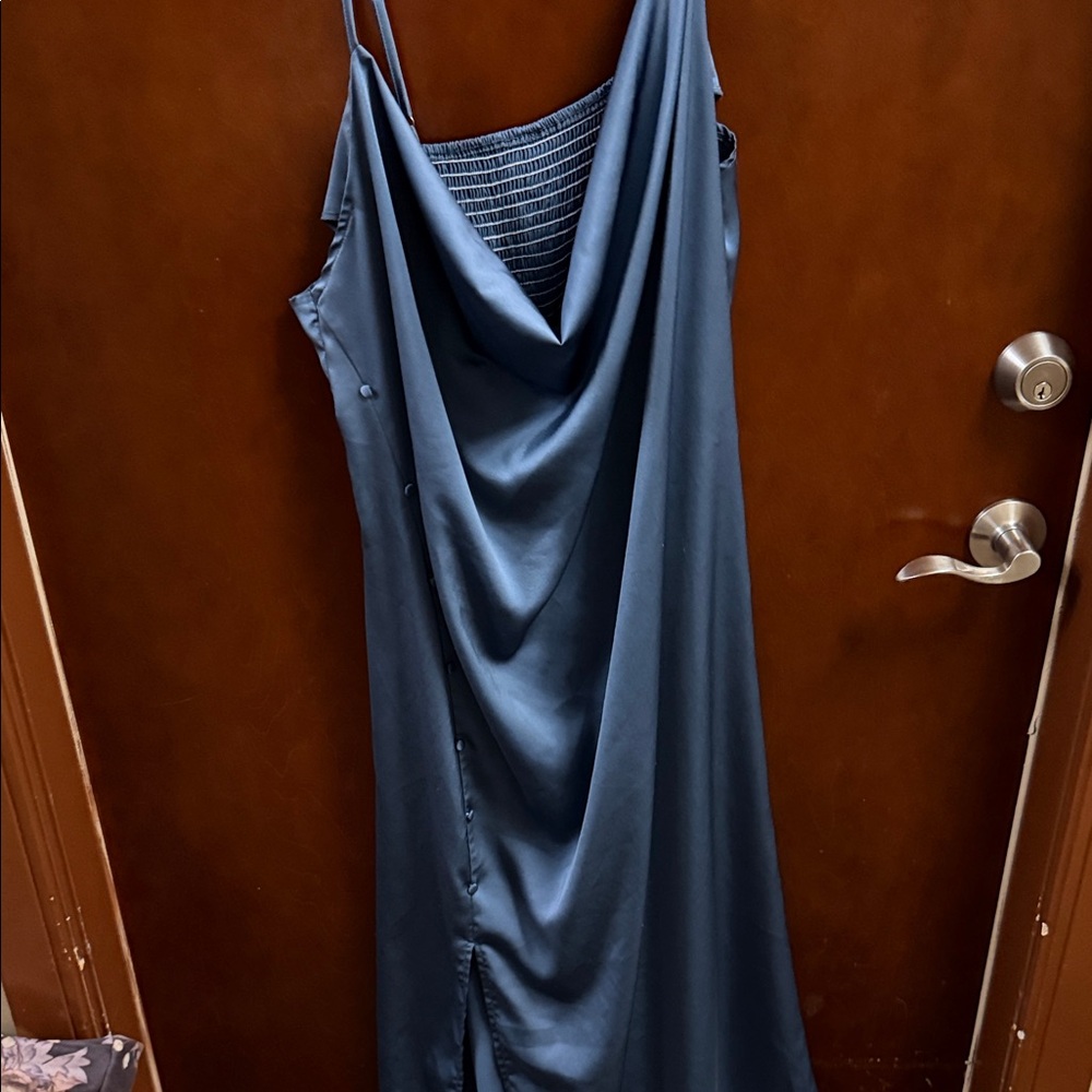 SHEIN Slate Blue Satin Cowl Maxi Dress
